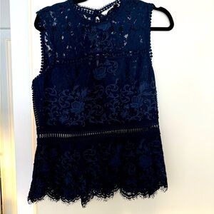 Sea New York, lace peplum sleeveless top, navy, size 8, like new condition